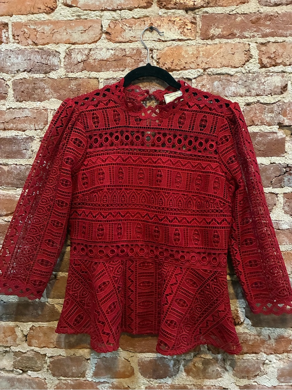 Anthropologie Crimson Lace Peplum Blouse